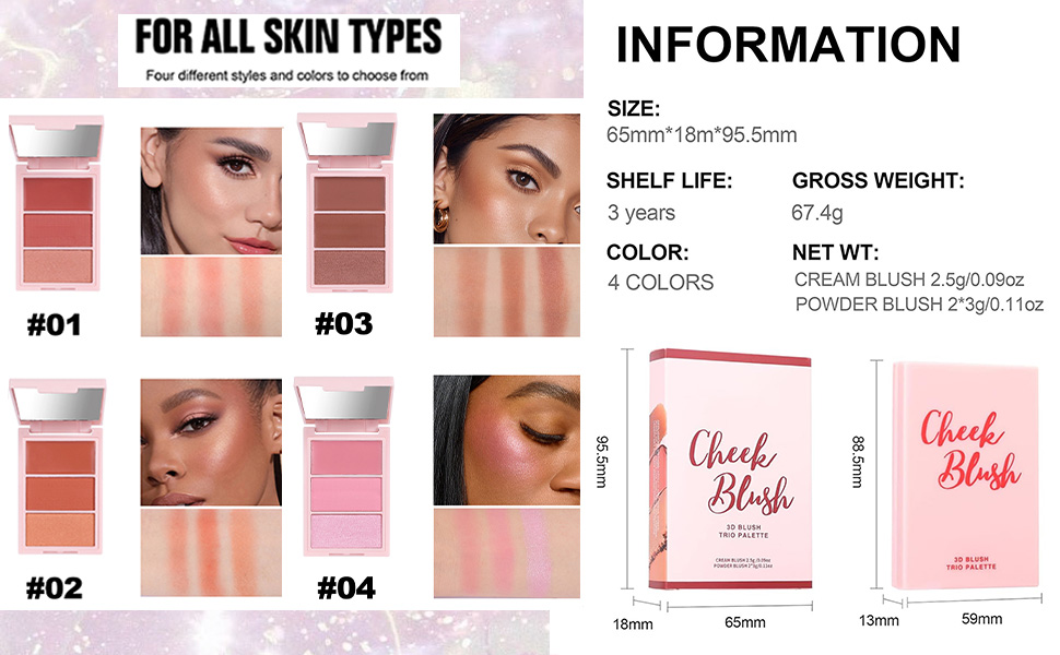 3D Blush Palette, Multi-Use Makeup Powder Blush Palette Cream Blush For Cheeks
