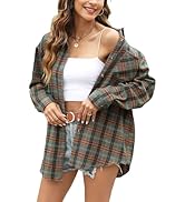 Lumister Oversized Flannel Shirt Women Long Sleeve Plaid Button Buffalo Shirt Blouse Tops with On...