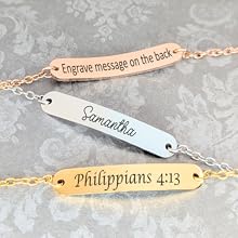 Custom engraved name bar bracelets, personalized jewelry for couples, Bible verse engraved