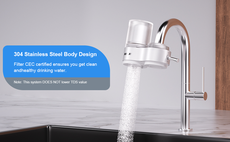 DEKEXI Water Filter for Sink, 400Gallon Faucet Mount Water Filtration