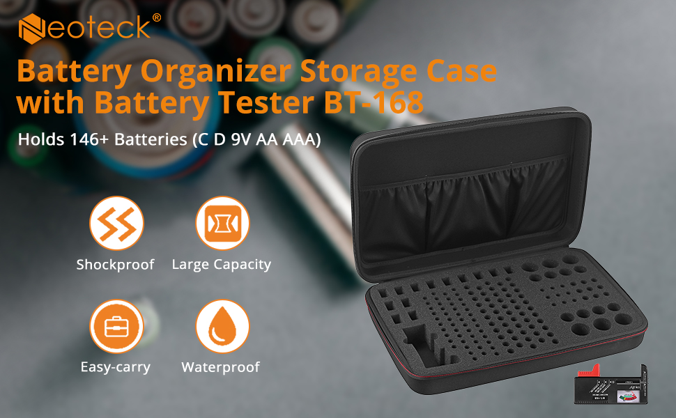 Neoteck Large Battery Organizer Storage Case with Digital Battery