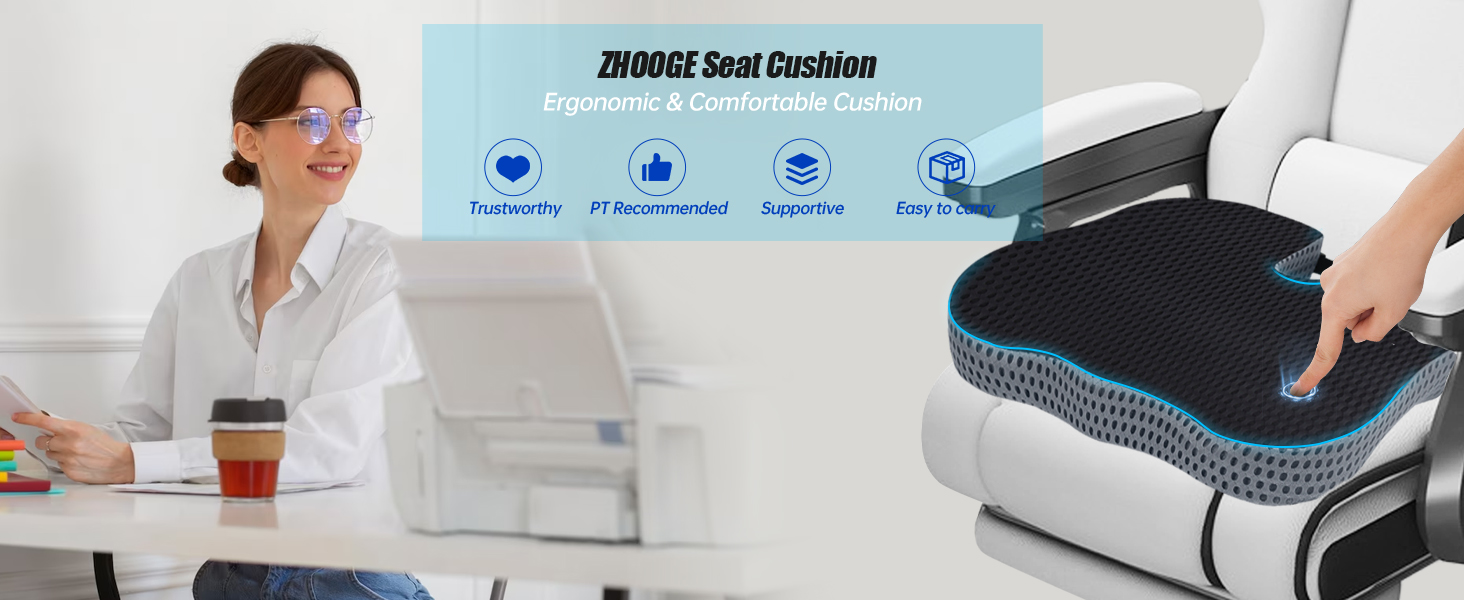 Seat Cushion, Office Chair Cushions, Car Seat Cushion, Memory Foam Chair Pad with