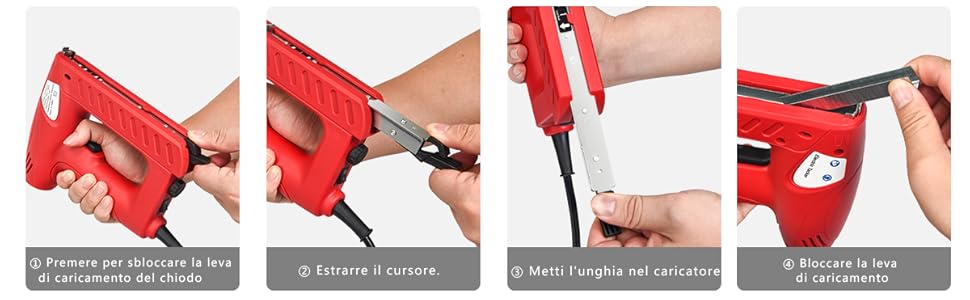 COSTWAY Chiodatrice Elettrica, Include 1200 Punte Metalliche 300 Chiodi, Rosso 12 1