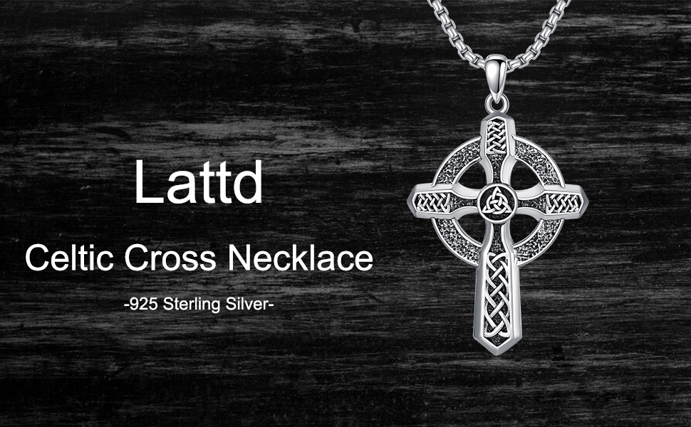 Lattd Celtic Cross Necklace 925 Sterling Silver Irish Celtic