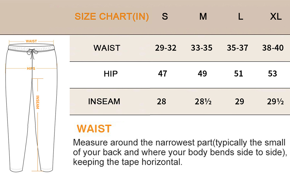 JOGGER PANTS SIZE CHART