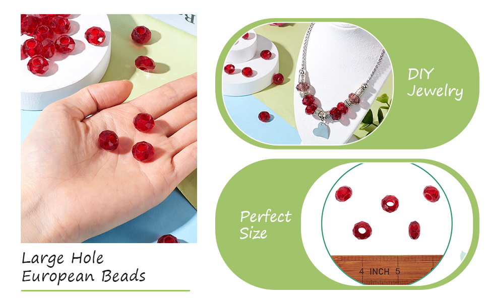 Cheriswelry 100pcs Red Faceted Glass Eur... 14 Rondelle Large Hole Beads