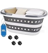 35L (9.25 Gallon) Collapsible Laundry Basket with Wheels, Large Collapse Laundry Basket with Hand...