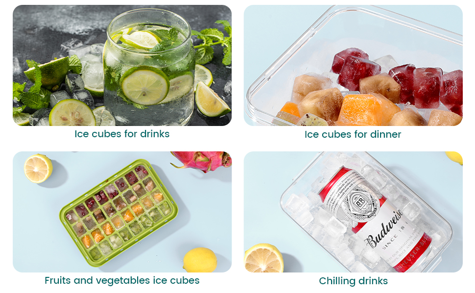 Ice Cube Tray with Lid and Bin, iYavvort 32 pcs Ice Trays
