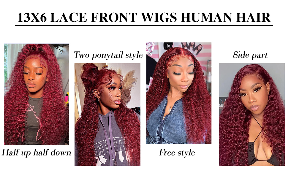 Amazon.com : 99J Burgundy Deep Wave Lace Front Wigs Human