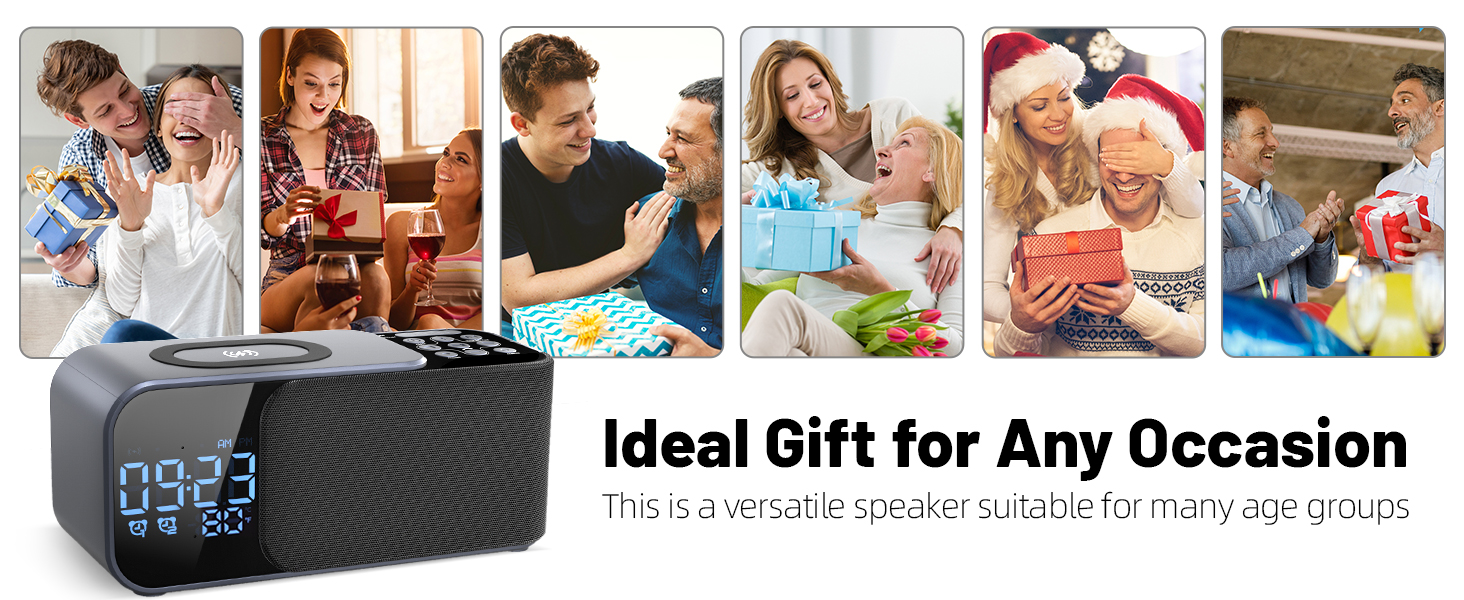 blonbar Alarm Clock Radio with Wireless Charging Bluetooth