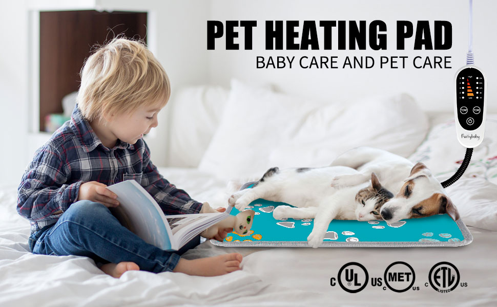 Furrybaby Pet Heating Pad, Waterproof Heated Cat Bed with Timer and