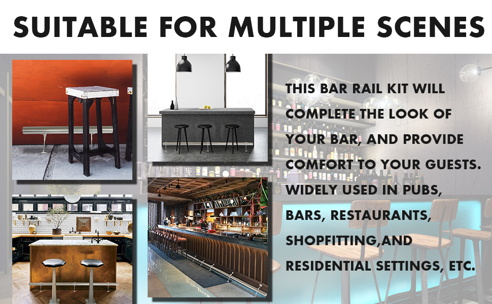 Bar Foot Rail Kit 304 Stainless Steel, Tubing Bar Foot Rail