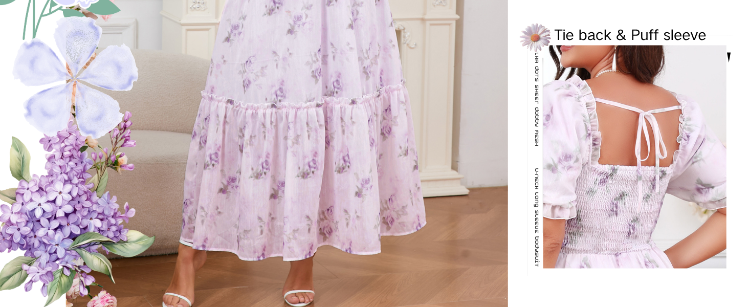 plus size long sleeve dress puff sleeve dress for women chiffon maxi dress floral cottagecore dress