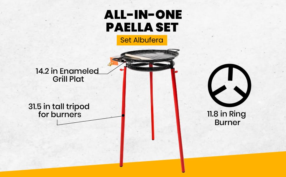 Machika Albufera Paella Kit with 14.2inch Enameled Grill Plat 11.8 in Single Ring