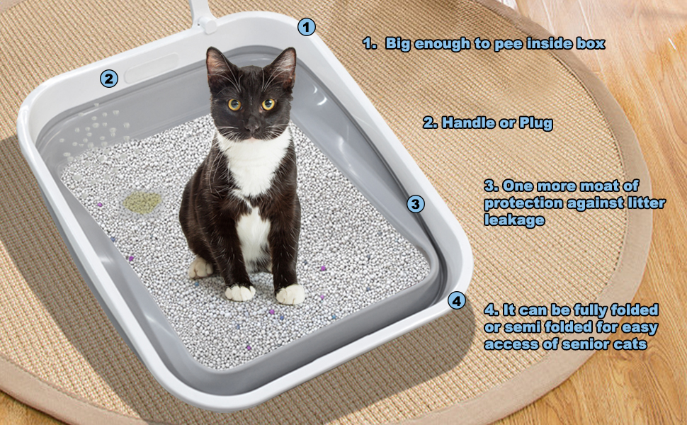 KAQUMAO Senior Cat Litter Box Set, Include Low Entry Senior Cat Litter Box, Low