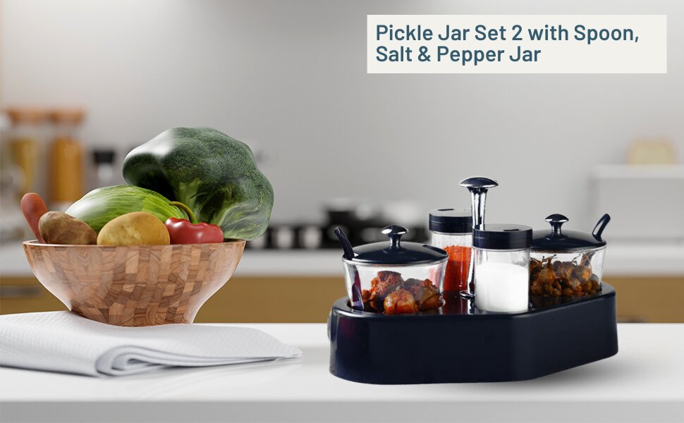 DELSANI CORPORATE GIFT 4 in 1 Pickle/Achar Jar Set 2 with Spoon, Salt