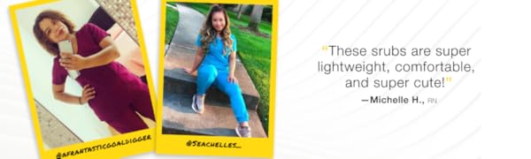Customer review: "these scrubs are super lightweight, comfortable, and super cute!" 