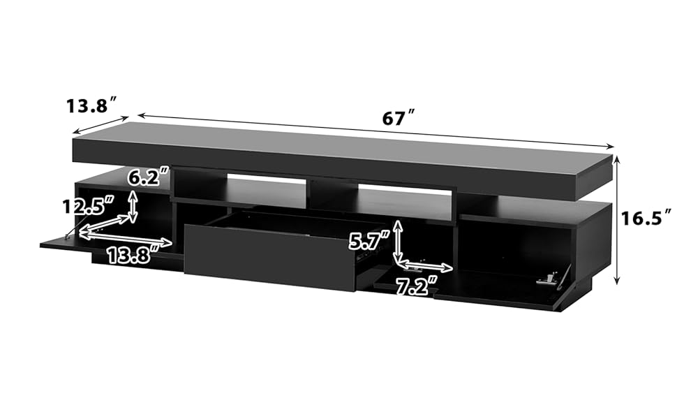Modern LED TV Stand for 75 inch TV, Black Entertainment