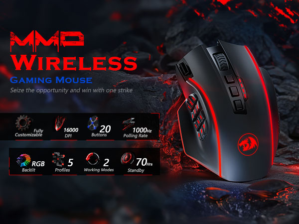 Amazon.com: Redragon Wireless Gaming Mouse, MMO Gaming Mouse UP 16,000 DPI,  16 Macro Programmable Buttons, RGB Rechargeable with 12 Side Buttons, 70Hrs  for PC Laptop MOBA FPS, M901P-KS : Video Games