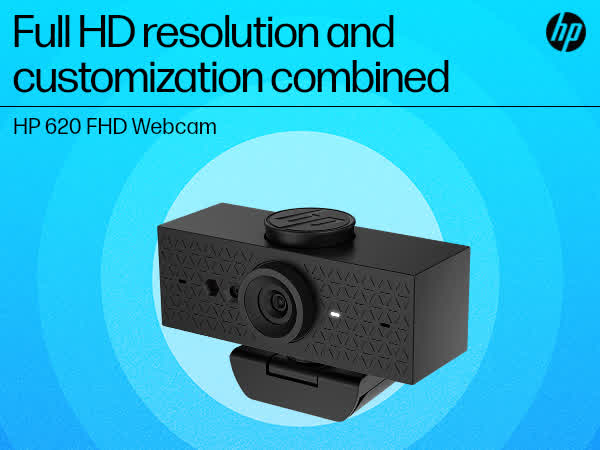 HP 620 FHD Webcam, Wired USB 3.0 Type-A, FHD 1080p, 2 x