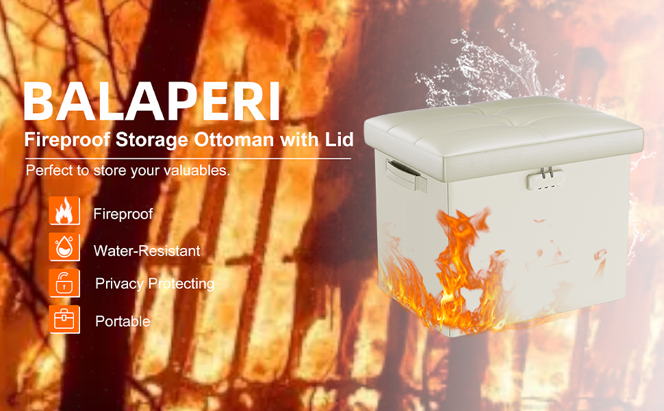 BALAPERI Storage Ottoman with Lock, Fireproof Folding Ottomans with Lid for