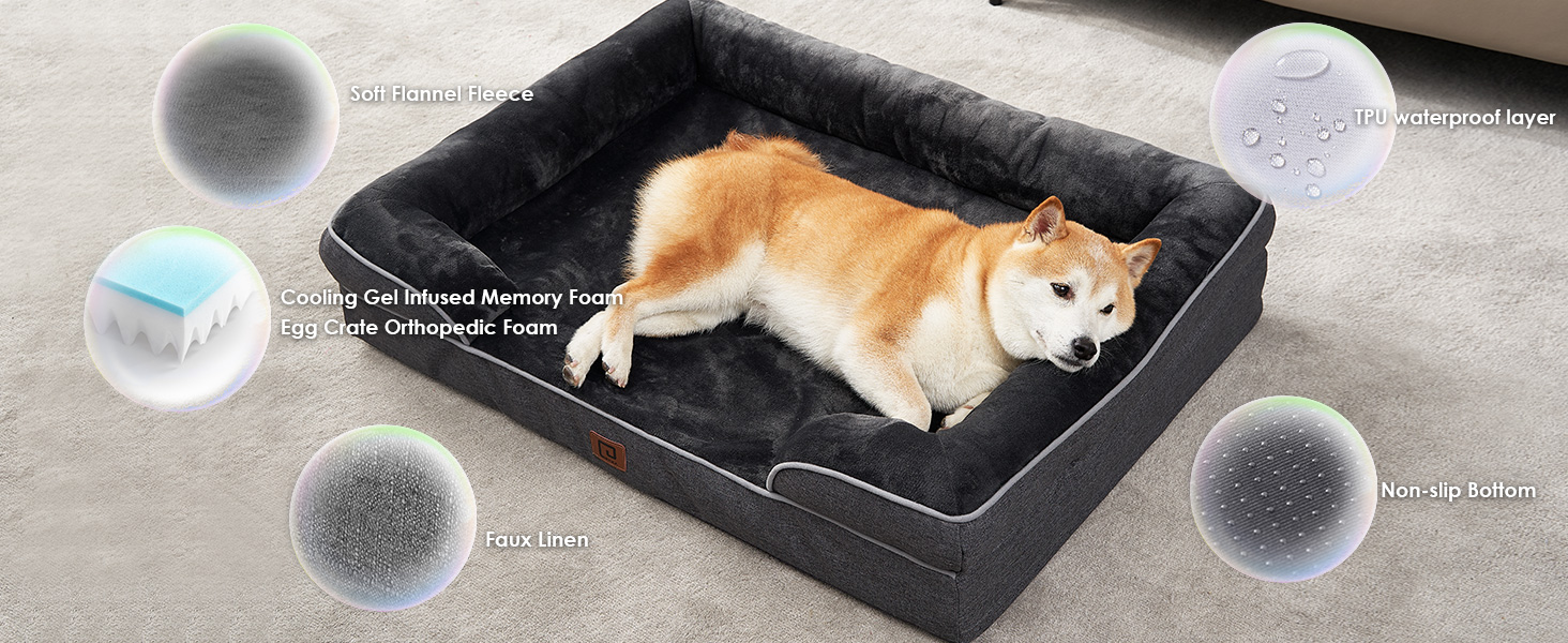 EHEYCIGA Memory Foam Orthopedic Large Dog Bed with Sides, Waterproof
