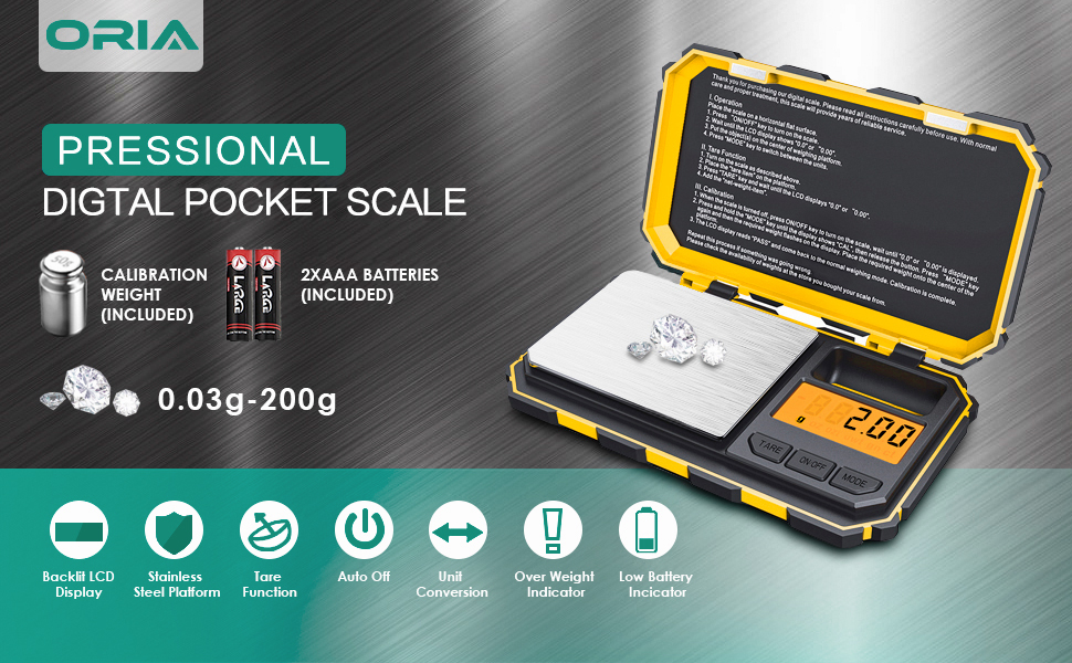 ORIA Digital Pocket Scale, 200g/ 0.01g High Precision Mini