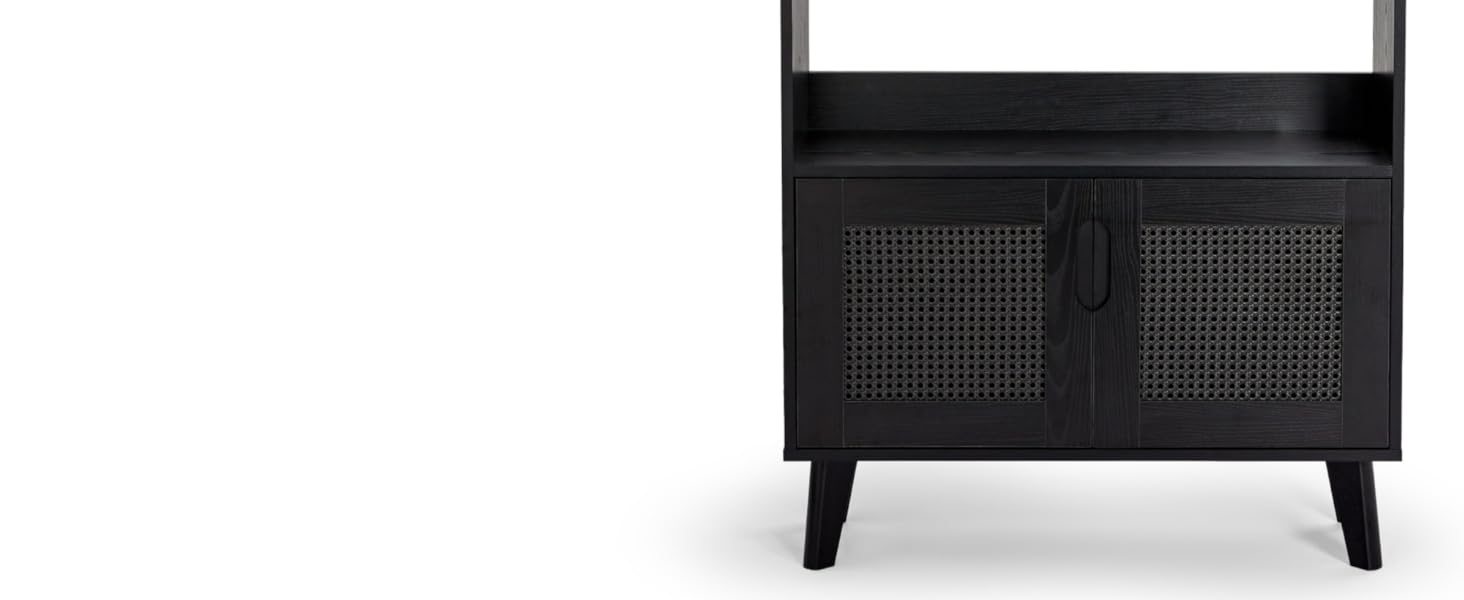 Spinningfield Rattan Bookcase Tall Black Bookshelf for Living Room