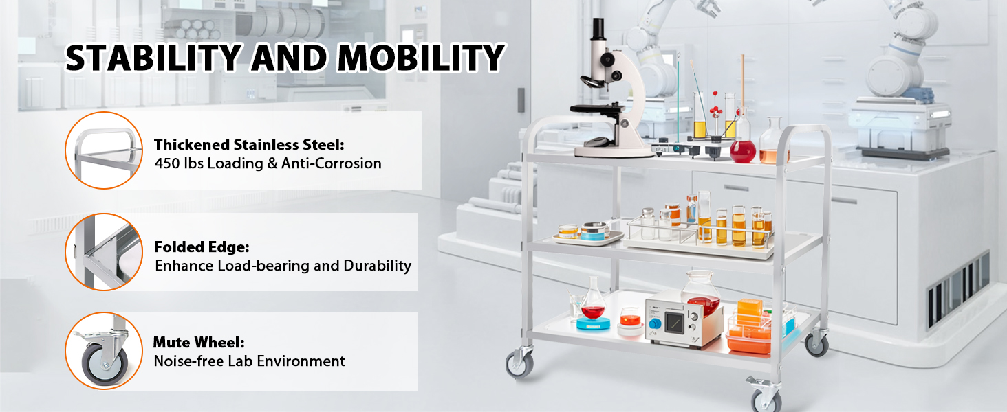 3Tier Large Stainless Steel Cart,37x19.3x37'' Serving Cart