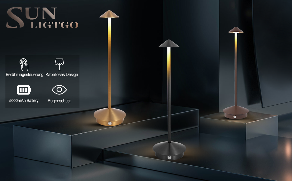 SUNLIGTGO LED Tischlampe Kabellos, Tragbare USB Aufladbar kabellose