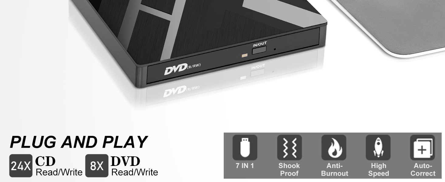 NEVVIS【8 in 1 External CD/DVD Drive for Laptop USB 3.0 TypeC Portable CD/DVD +/RW