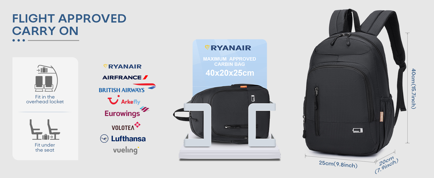 BAGZY Sac 40x20x25 Ryanair Sac a Dos Voyage Cabine Avion Petit 