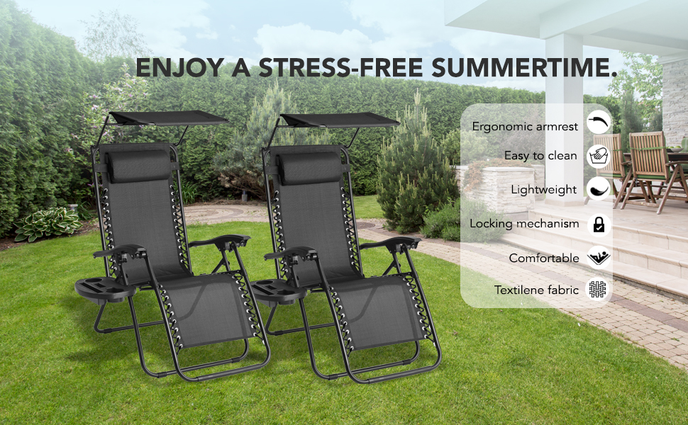 Straame Garden Zero Gravity Chair Set of 2 Heavy Duty Textoline Outdoor & Garden