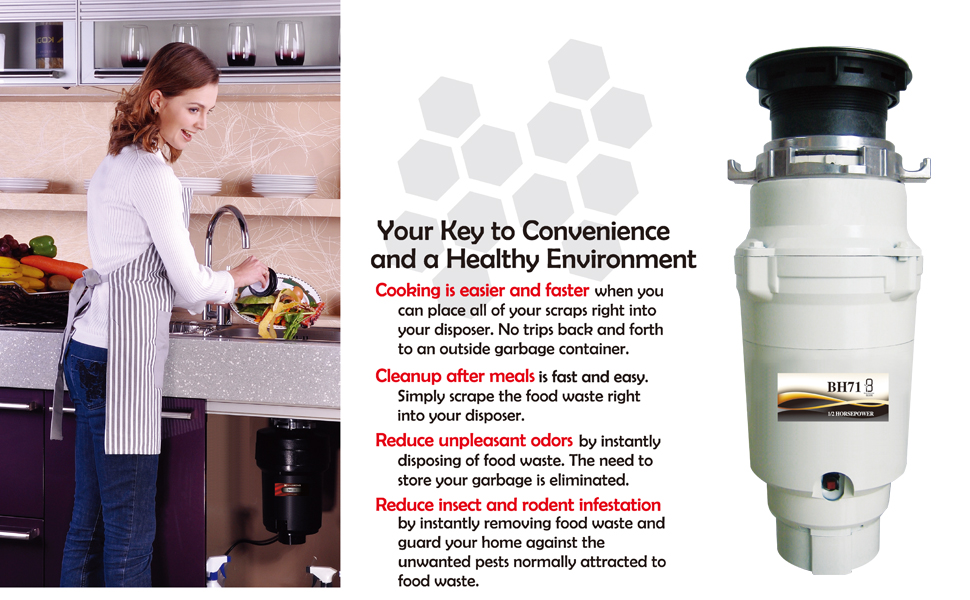 Food Waste Disposer, 1/2 HP 3600RPM Continuous Feed Garbage Disposal