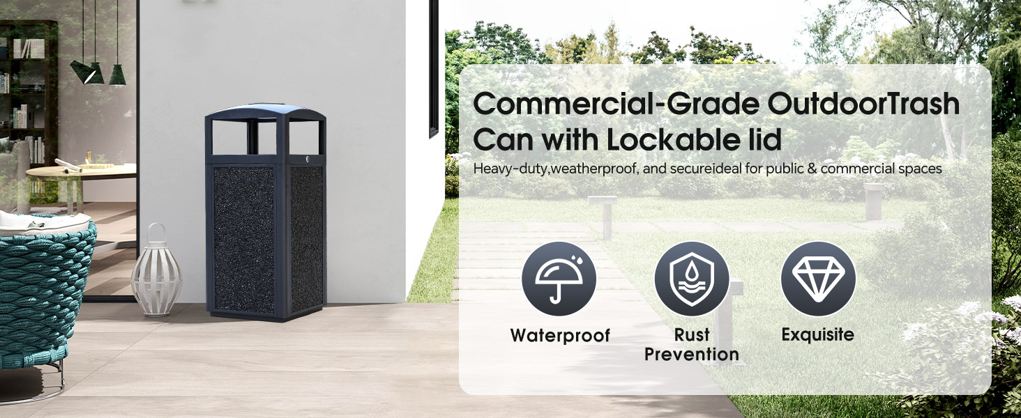 Commercial Metal Outdoor Trash Can with Lid