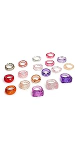 Resin Rings, Acrylic plastic rings, chunky glitter pink, teen rings, cute