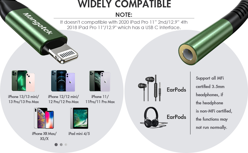 Mangotek iPhone Headphone Adapter,Apple MFI Certified