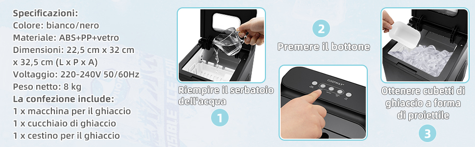 COSTWAY Macchina Del Ghiaccio 15kg/24h, Fabbricatore Di Ghiaccio Con Funziona Autopulizia E Touch, Schermo A LED, Ideale Per Casa Ristorante E Bar (Bianco) 17 6