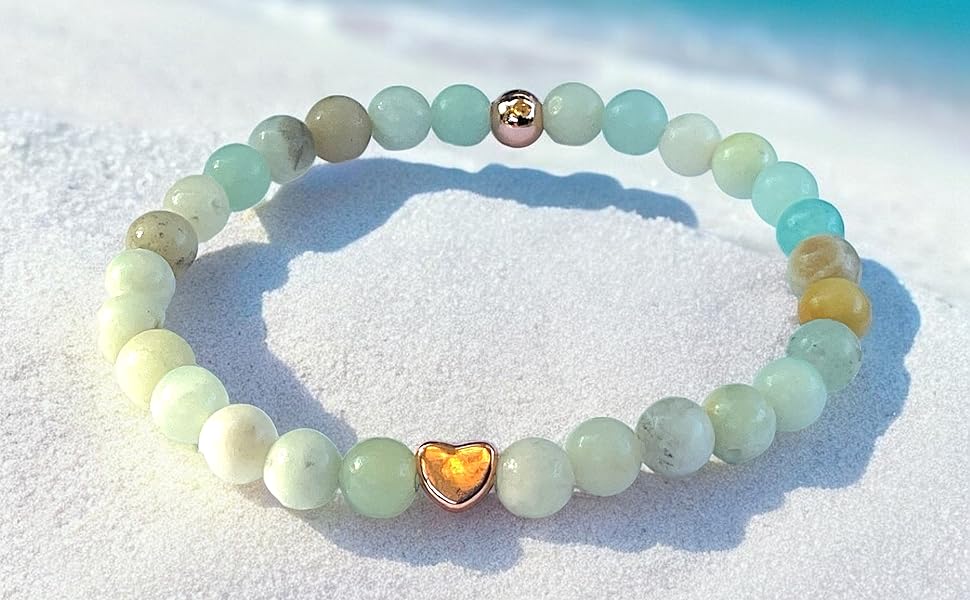 Steinfixx Armband HandmadeAmazonit Gleichgewicht Perlen Gold rose 333 Herz Geschenk