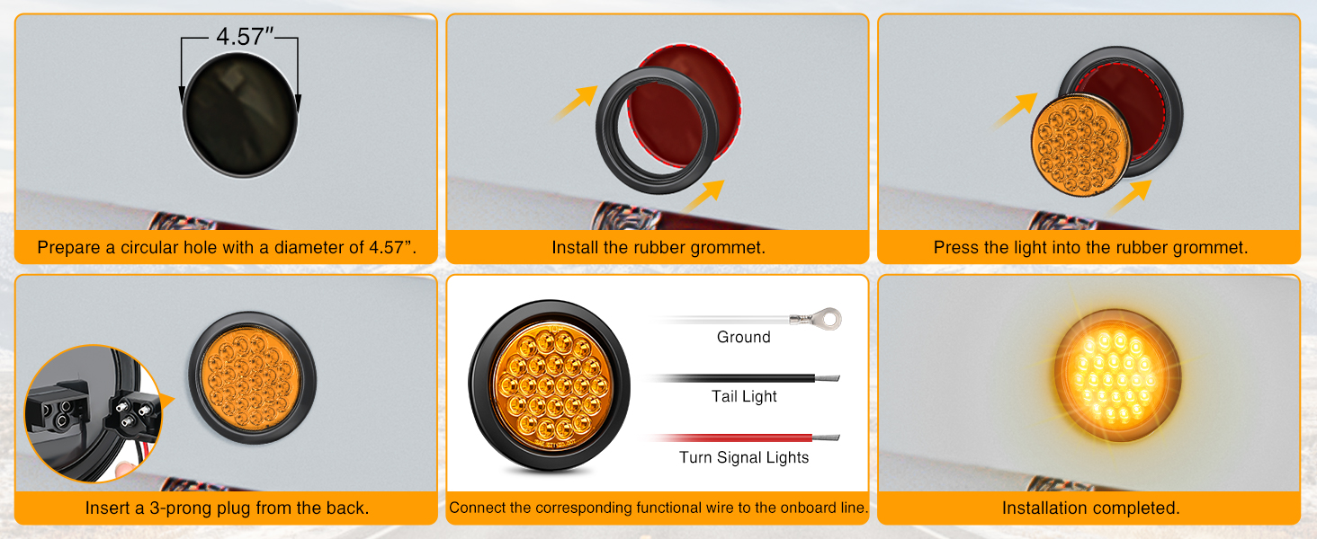 4Inch Round Trailer Tail Light 2PCS 24LED Amber Turn Signals Light