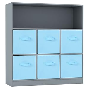 wooden wide 7 cubed cupboard bookcase storage units shelves 6 drawers baskets