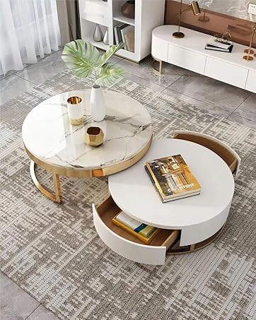 homary Japandi Canvas Wall Art Sets of 3... 21 Modern Round Sintered Stone Nesting Wood Coffee Table with Drawers in White