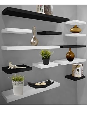 WOLTU High Gloss Floating Shelf Storage Display Unit Wall Mounted Bookcases Unit White 50 Cm 14 shelf 110cm