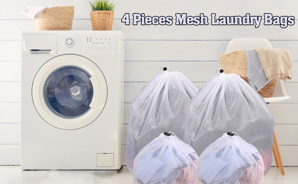 ZOCONE 4PCS Mesh Laundry Bags, 2 Extra Large White Laundry Bags for