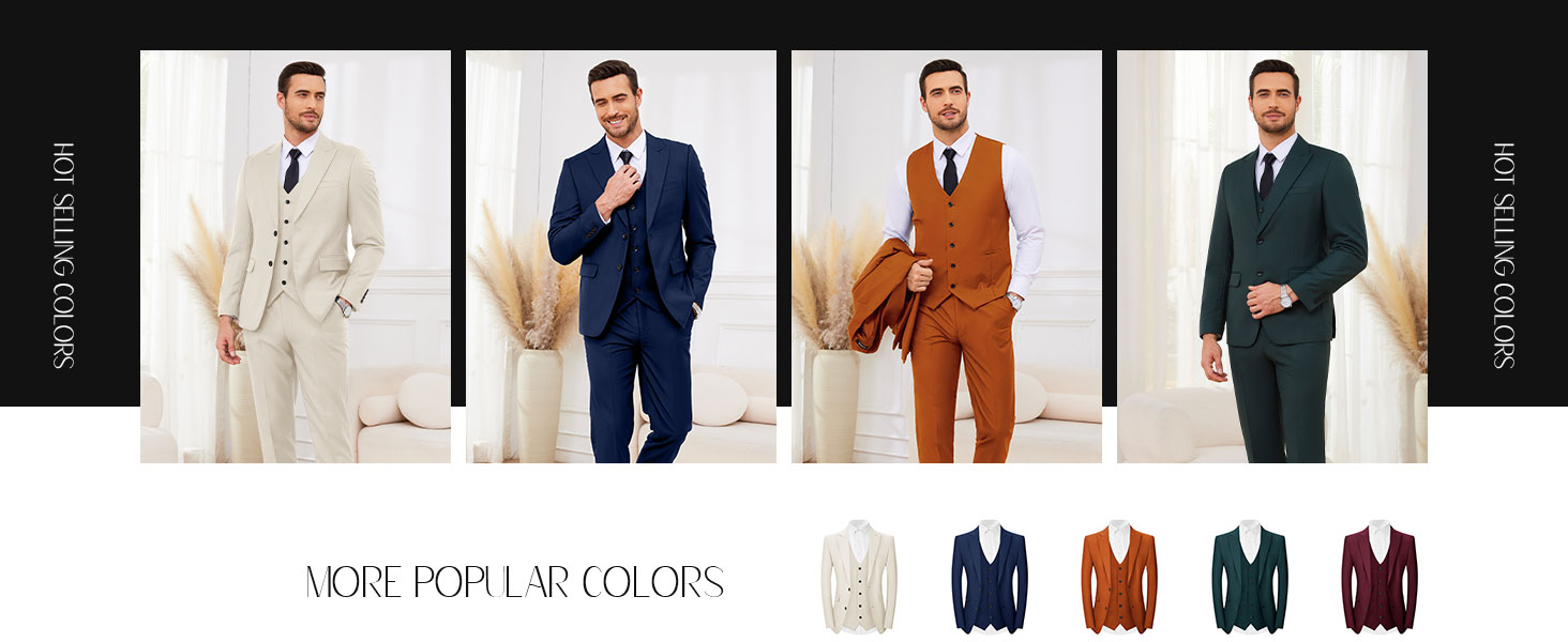 Recommended Colors of This 3 Piece Peak Lapel Suit Set