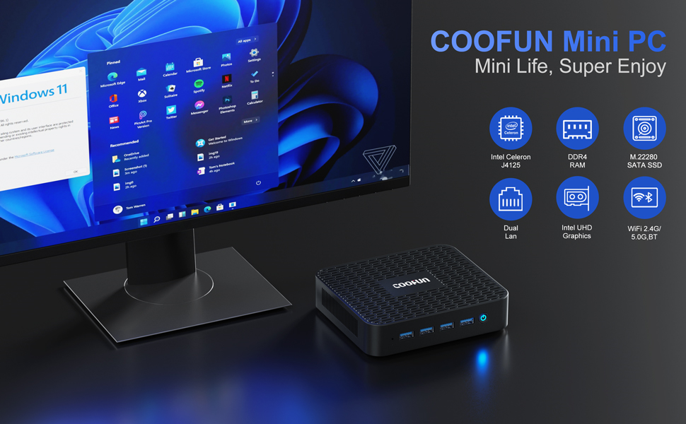 Mini PC Windows 11 Pro GK41 Mini Desktop Computers 8GB DDR4