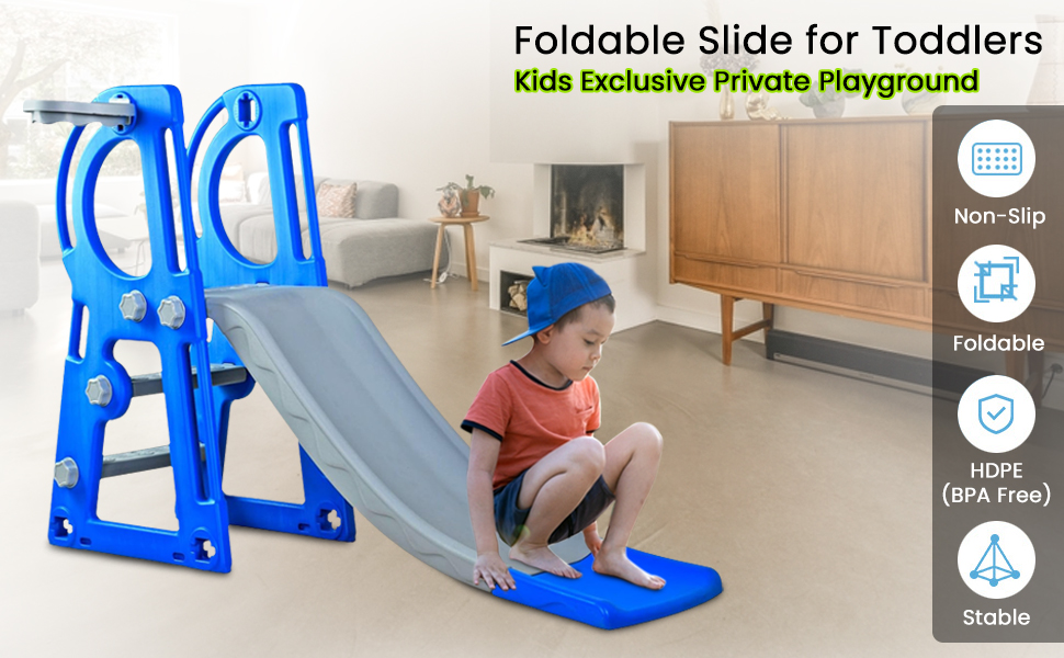Kids Toy Foldable Slide with Basket for Indoor &amp; Outdoor