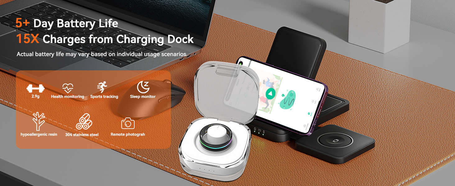 5+ Day Battery Life 15X Charges from Charging Dock