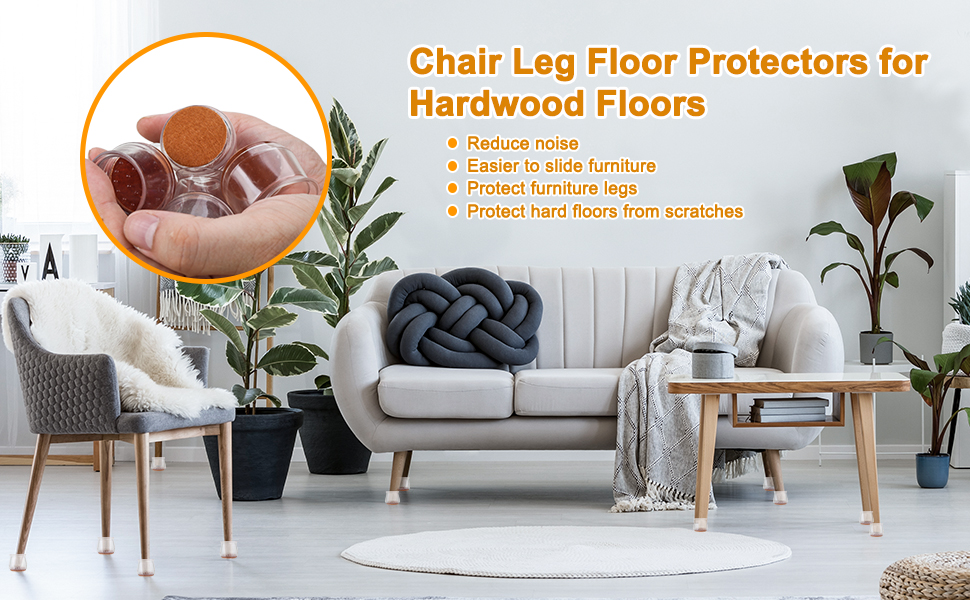 VICSOU Transparency Furniture Pads for Hardwood Floors,32 Chair Leg