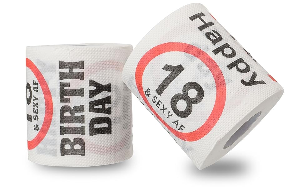 Happy 18 und Sexy AF Birthday Klopapier, 2 Pack, Dekoration und Verpackung für den 18. Geburtstag